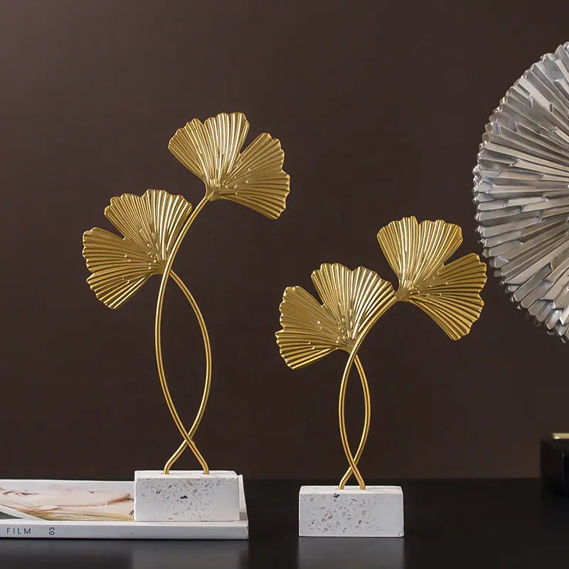 European style home decor luxury golden ginkgo leaf metal handicrafts decorations for home modern furnishings